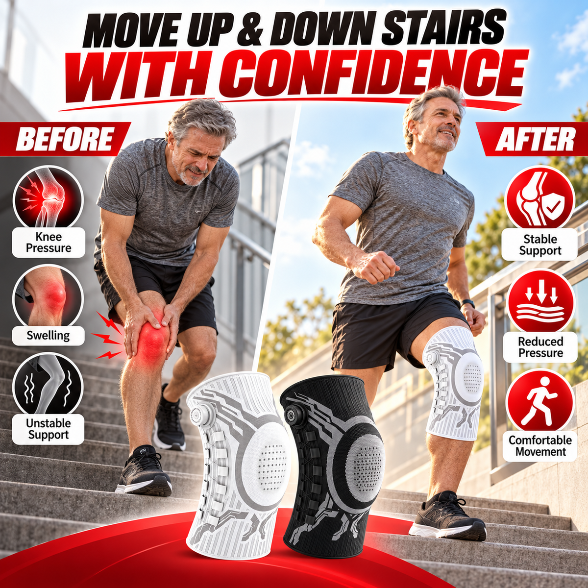 Dial-Adjustable Sports Knee Brace with Alloy Spring Support